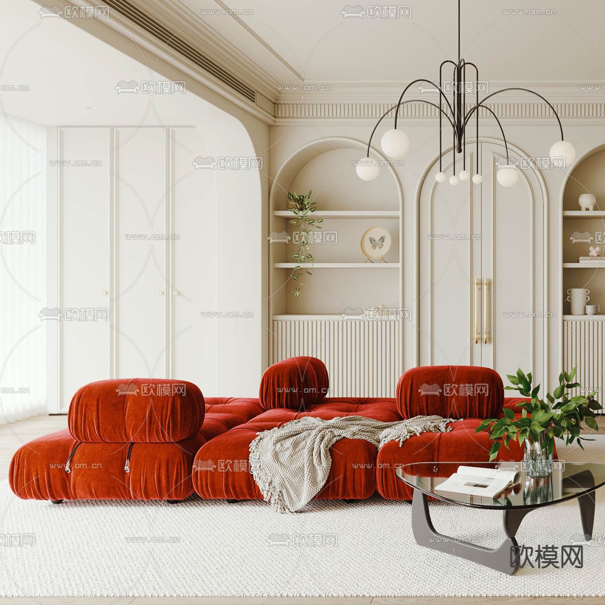 法式客厅 餐厅3d模型下载（渲染图2）