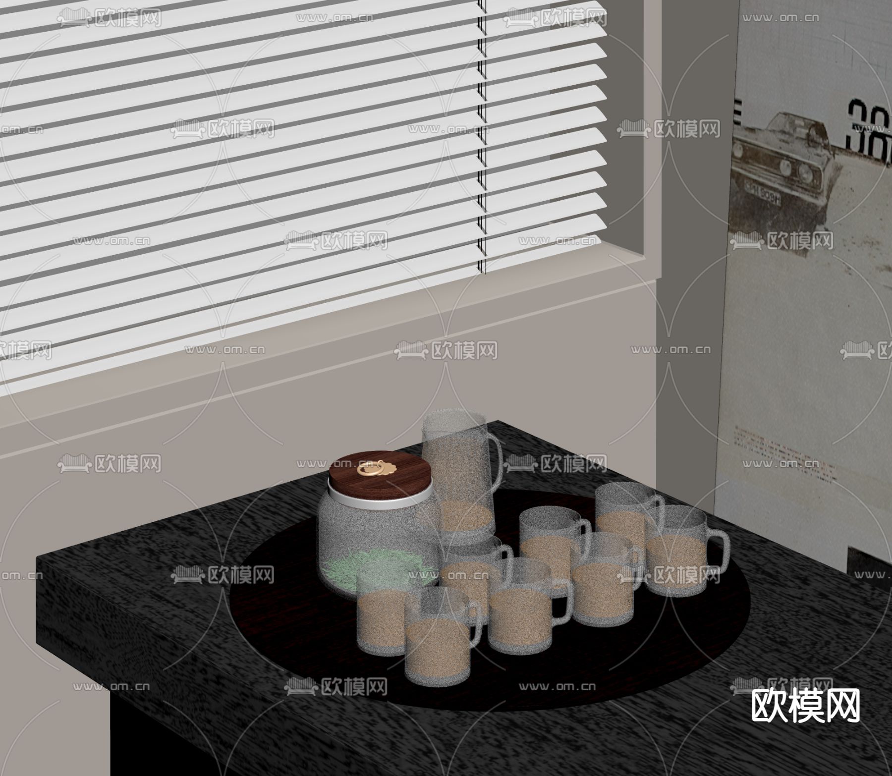 现代玻璃茶具su模型下载（渲染图2）