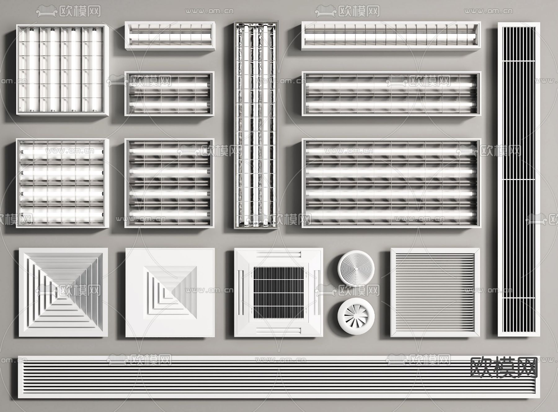 嵌入式格栅灯su模型下载（渲染图1）