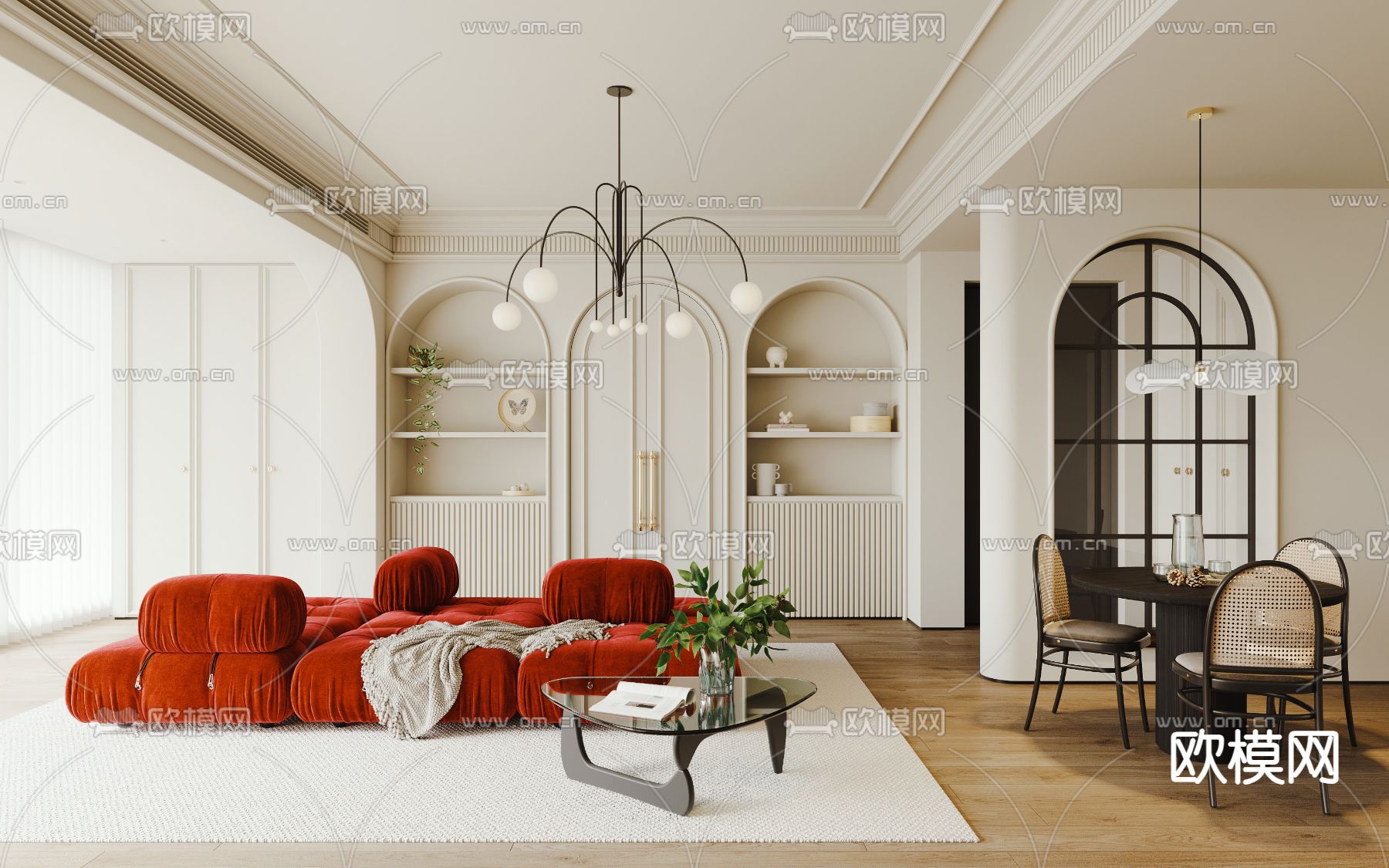 法式客厅 餐厅3d模型下载（渲染图1）