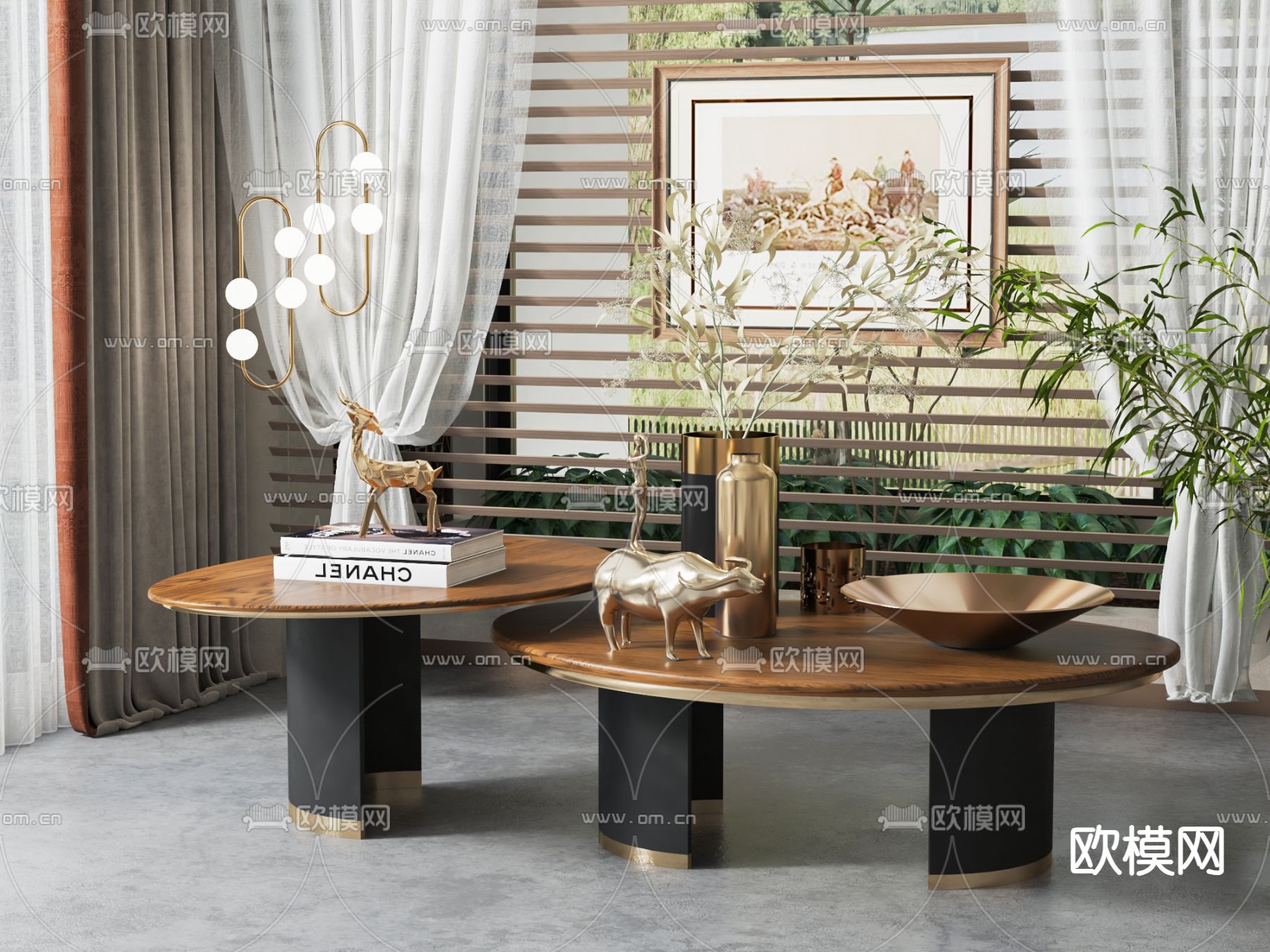 美式茶几su模型下载（渲染图1）
