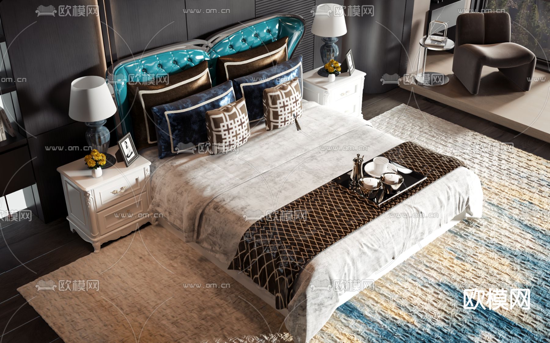 简欧双人床3d模型下载