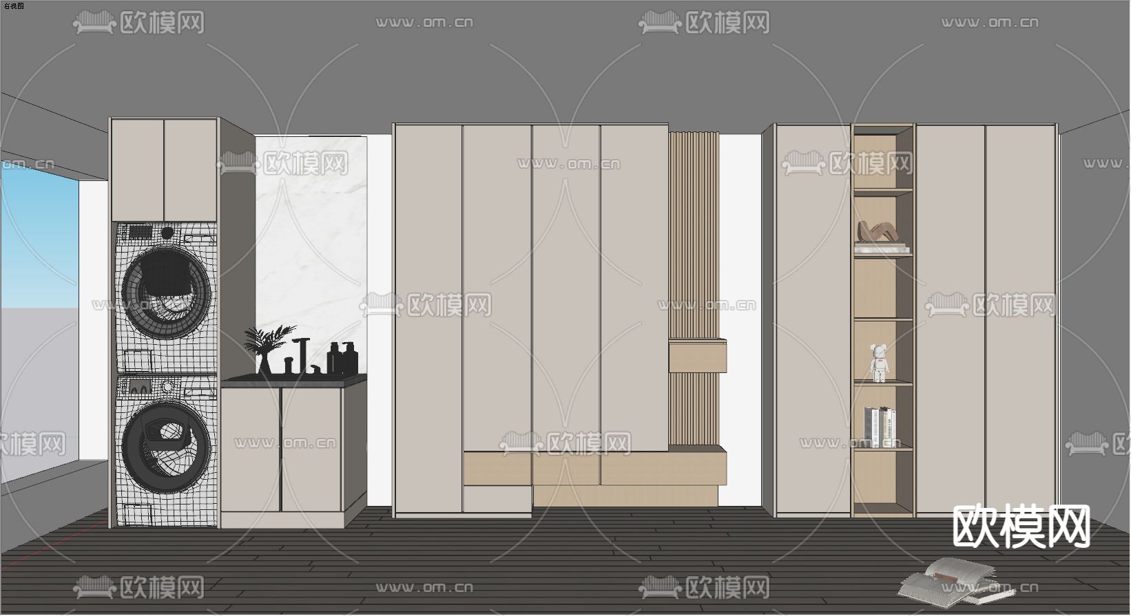 现代阳台柜su模型下载（渲染图2）