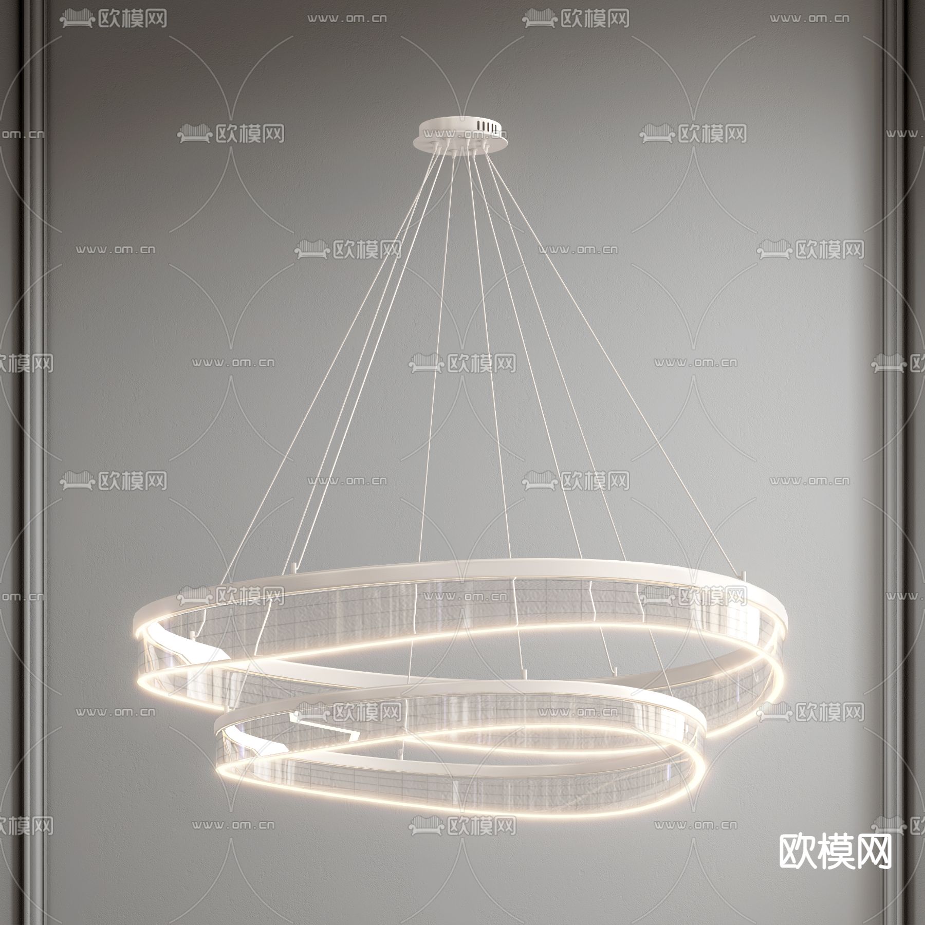 奶油风环形吊灯su模型下载（渲染图1）