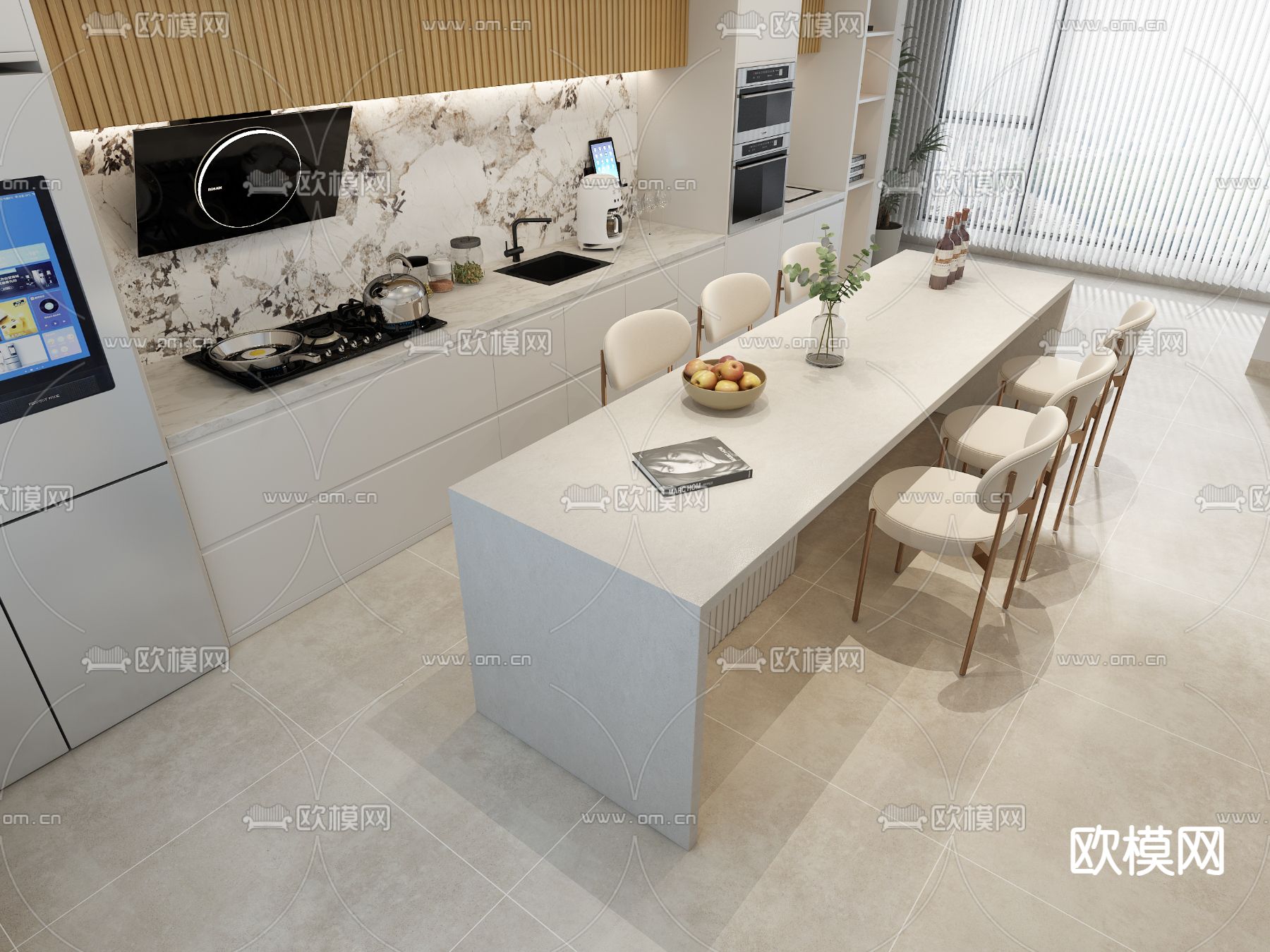 奶油风吧台su模型下载（渲染图1）