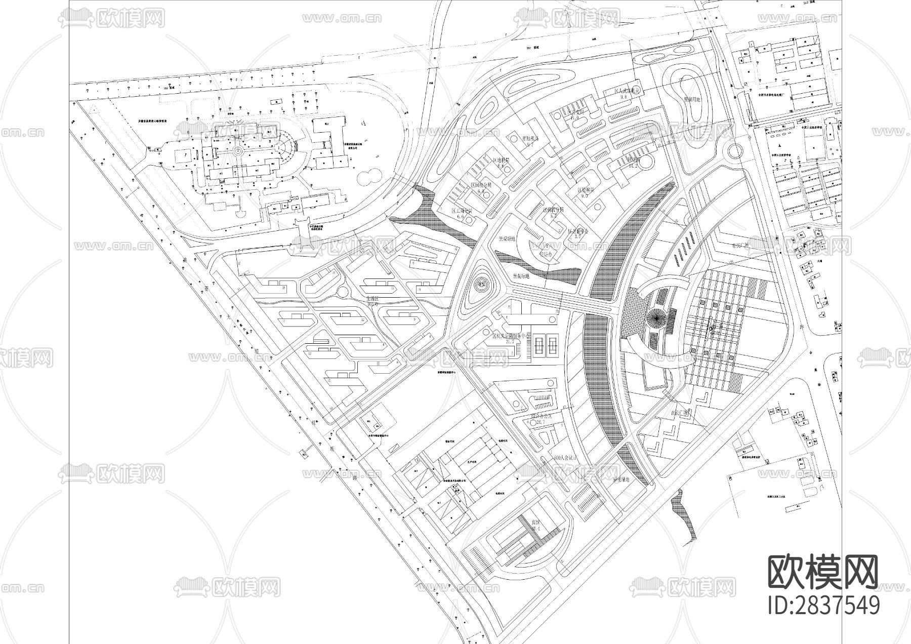 政府行政规划cad平面图下载（渲染图2）