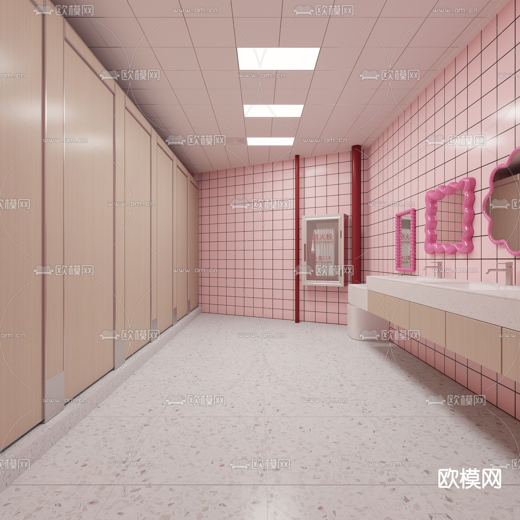 网红卫生间 公共洗手间3d模型下载_ID14273020_3dmax免费模型-欧模网