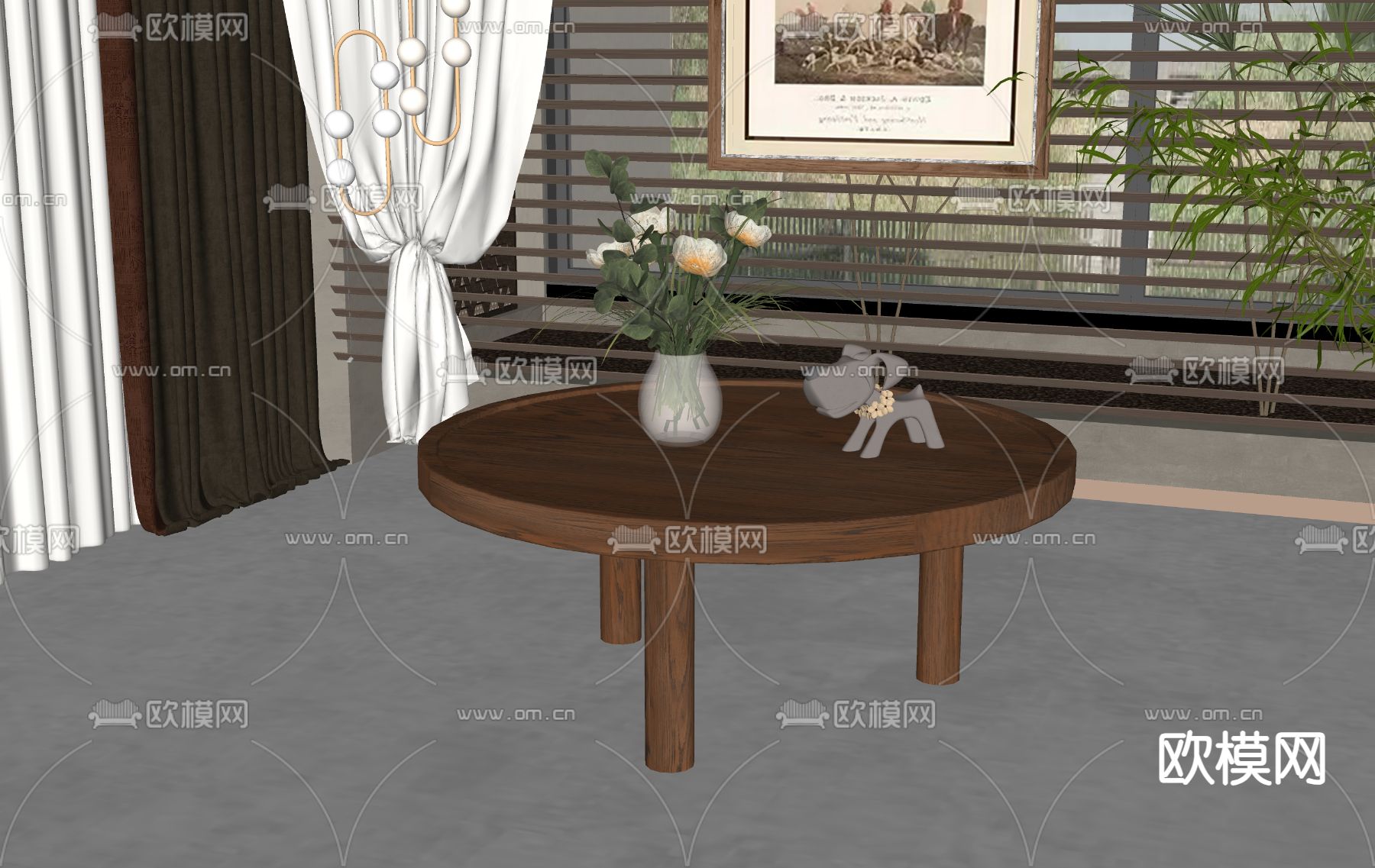 美式茶几su模型下载（渲染图2）