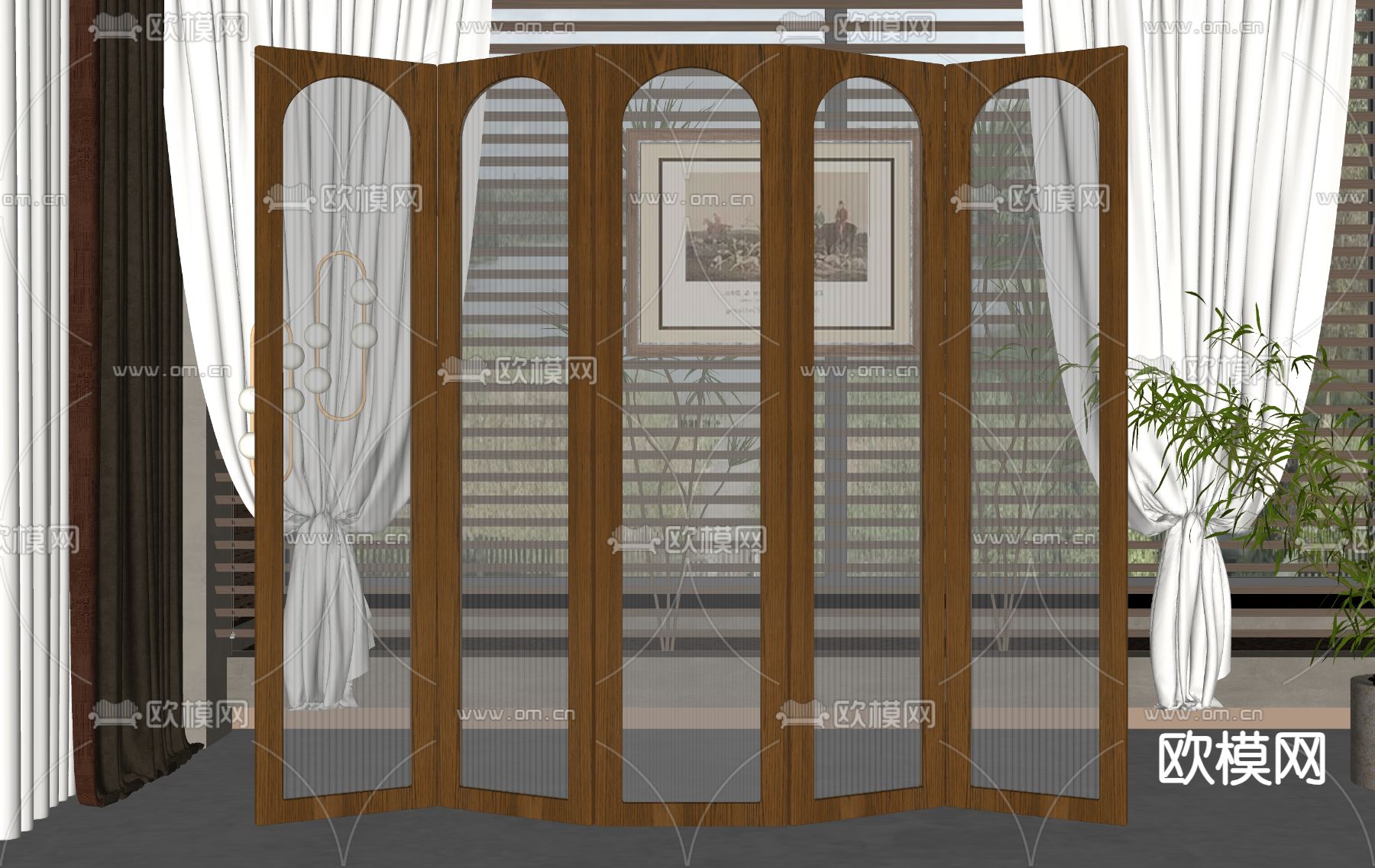 美式屏风隔断su模型下载（渲染图2）