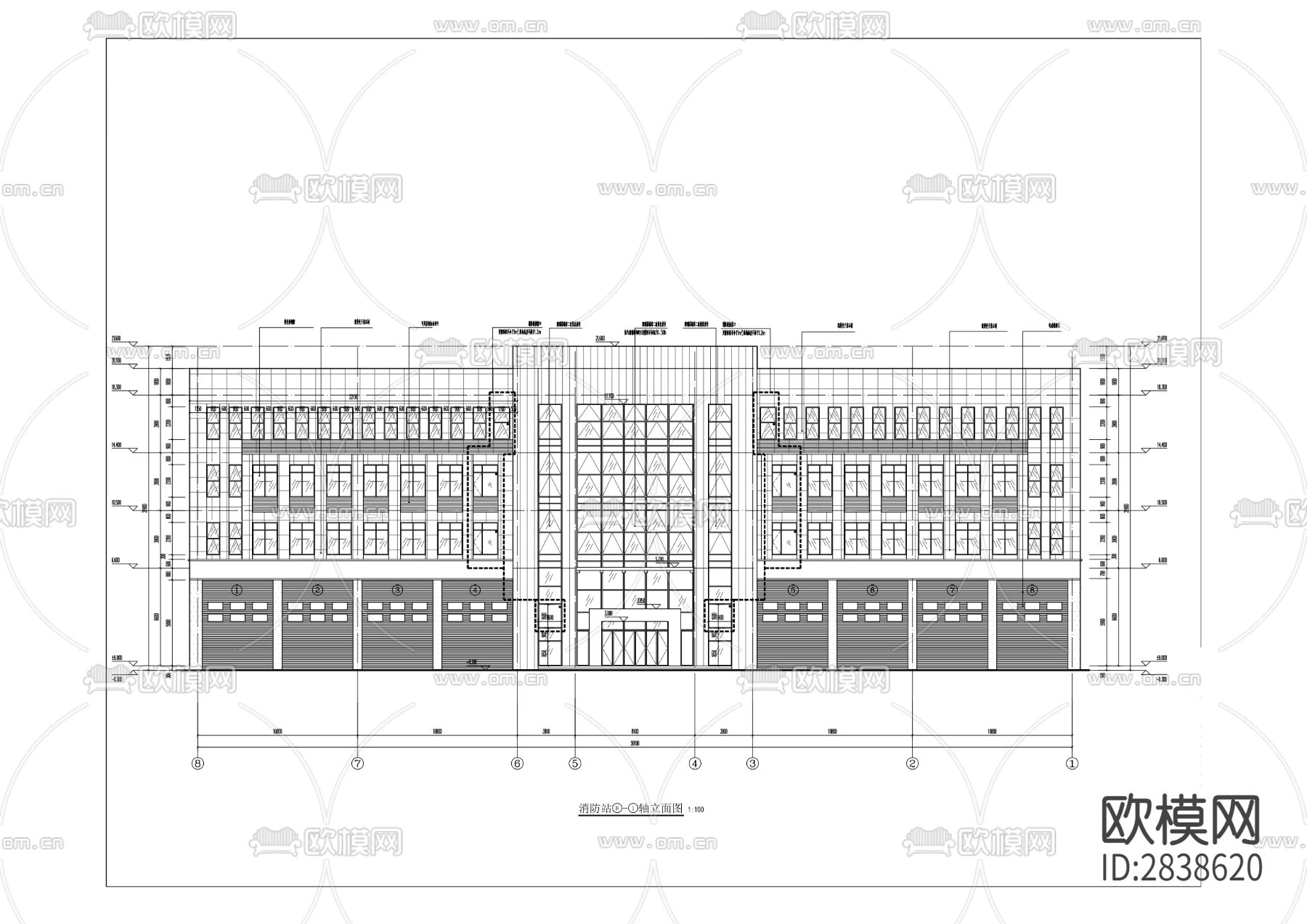 前沿科技城N标准分区消防站cad施工图下载（渲染图2）