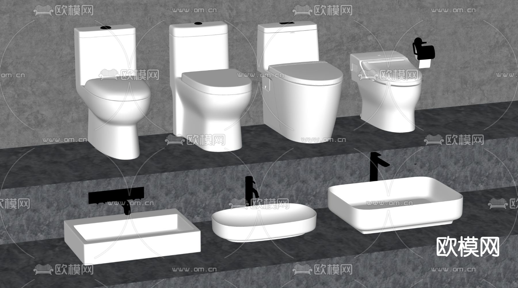 马桶 洗手台 坐便器su模型下载（渲染图2）