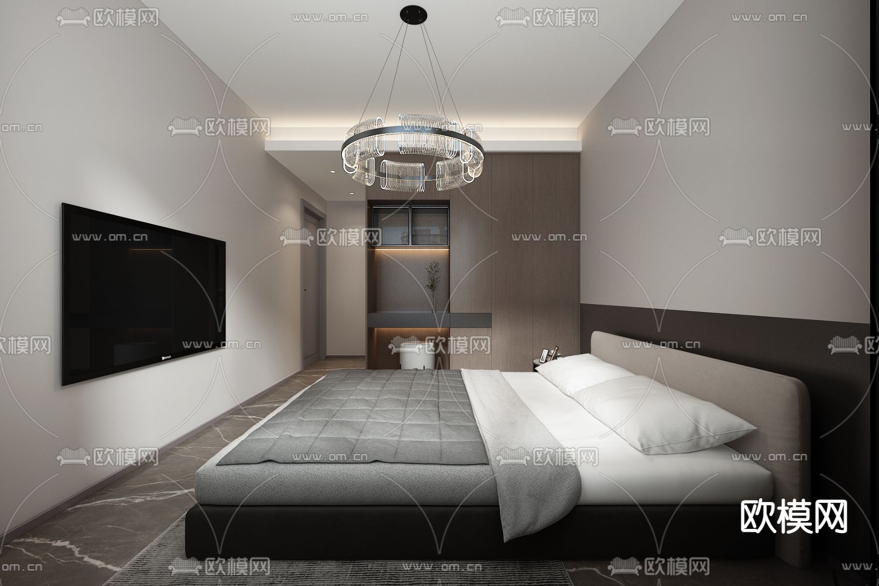 高级灰卧室 主卧免费3d模型下载（渲染图2）