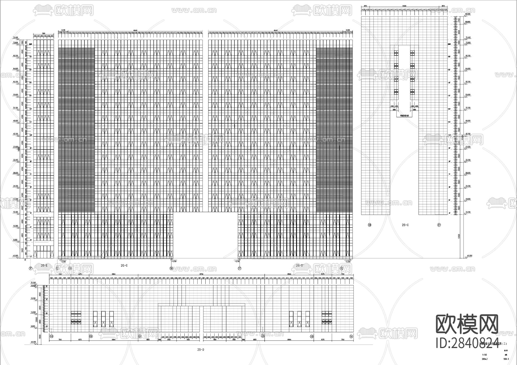 商业写字楼玻璃幕墙CAD施工图下载（渲染图10）