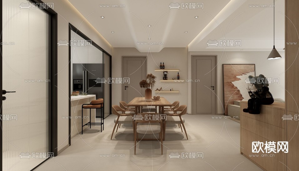 奶油风客厅 餐厅免费3d模型下载_ID14253003_3dmax免费模型-欧模网