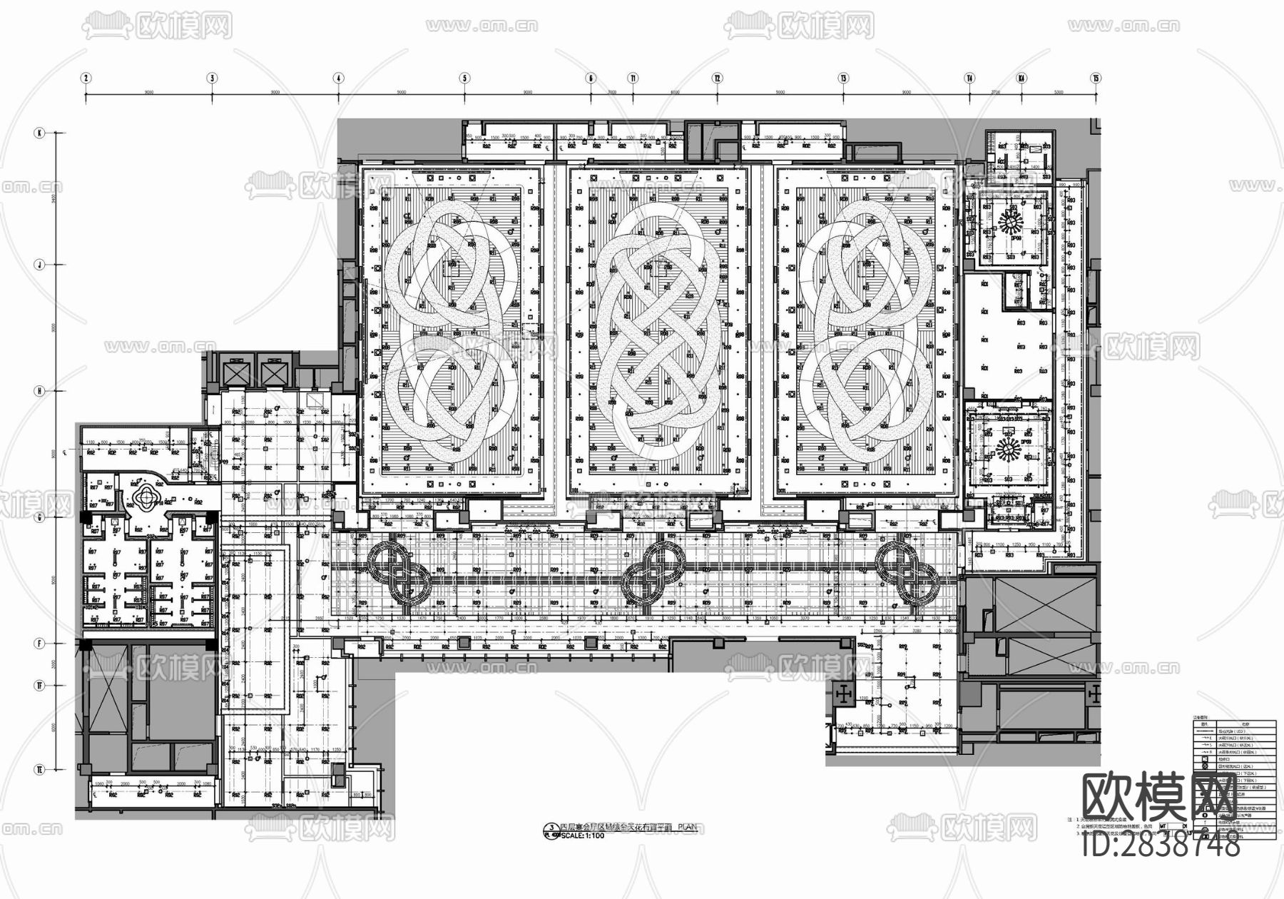 2300㎡宴会婚宴餐厅室内施工图 宴会厅 VIP接待 新娘房cad施工图下载（渲染图2）
