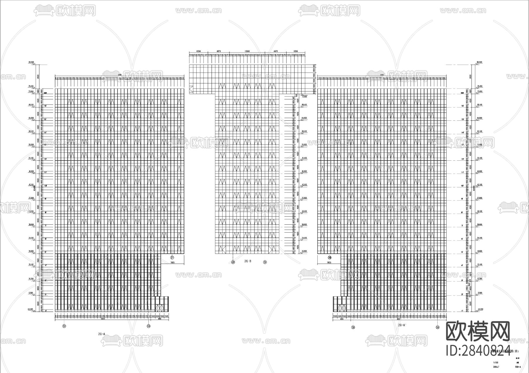 商业写字楼玻璃幕墙CAD施工图下载（渲染图3）