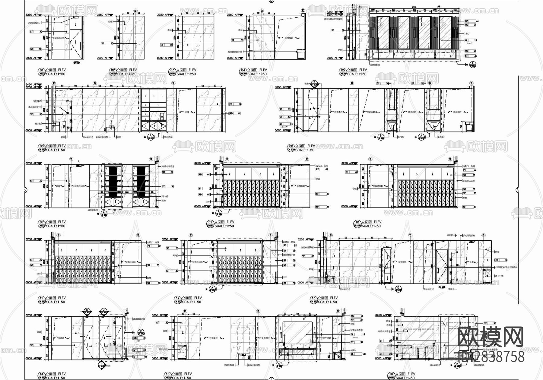 SPA康体更衣室卫生间施工详图 更衣室 卫生间 桑拿 干蒸cad施工图下载（渲染图8）