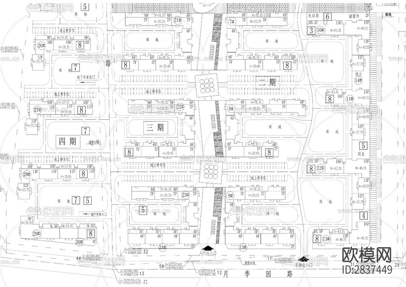 小區(qū)規(guī)劃cad施工圖下載(渲染圖3)