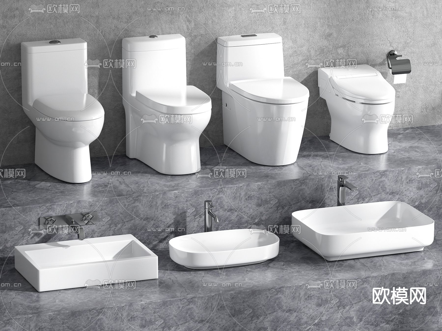 马桶 洗手台 坐便器su模型下载（渲染图1）