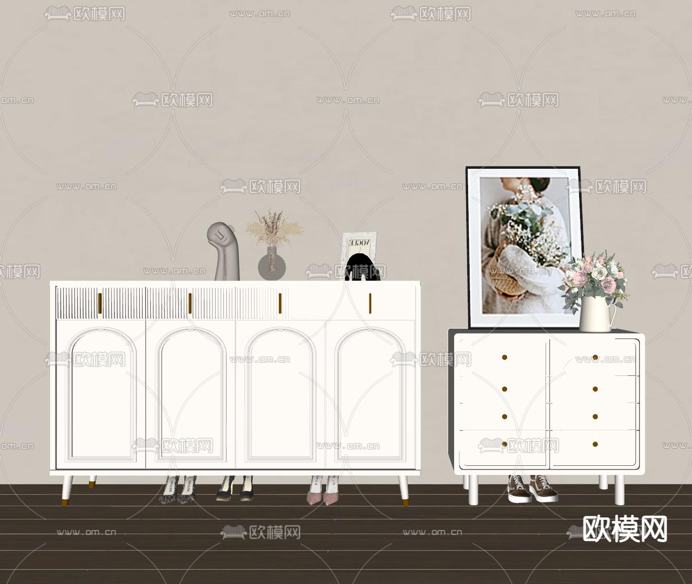 法式鞋柜su模型下载（渲染图2）