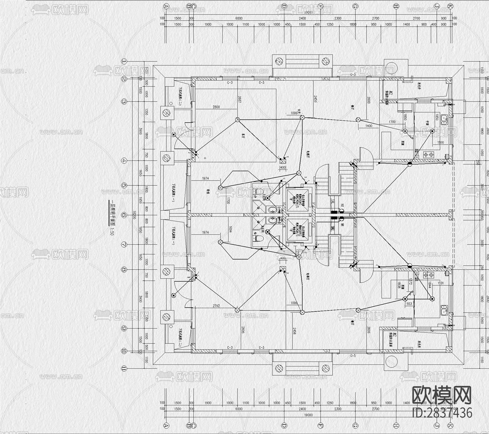 别墅电气cad平面图下载（渲染图2）
