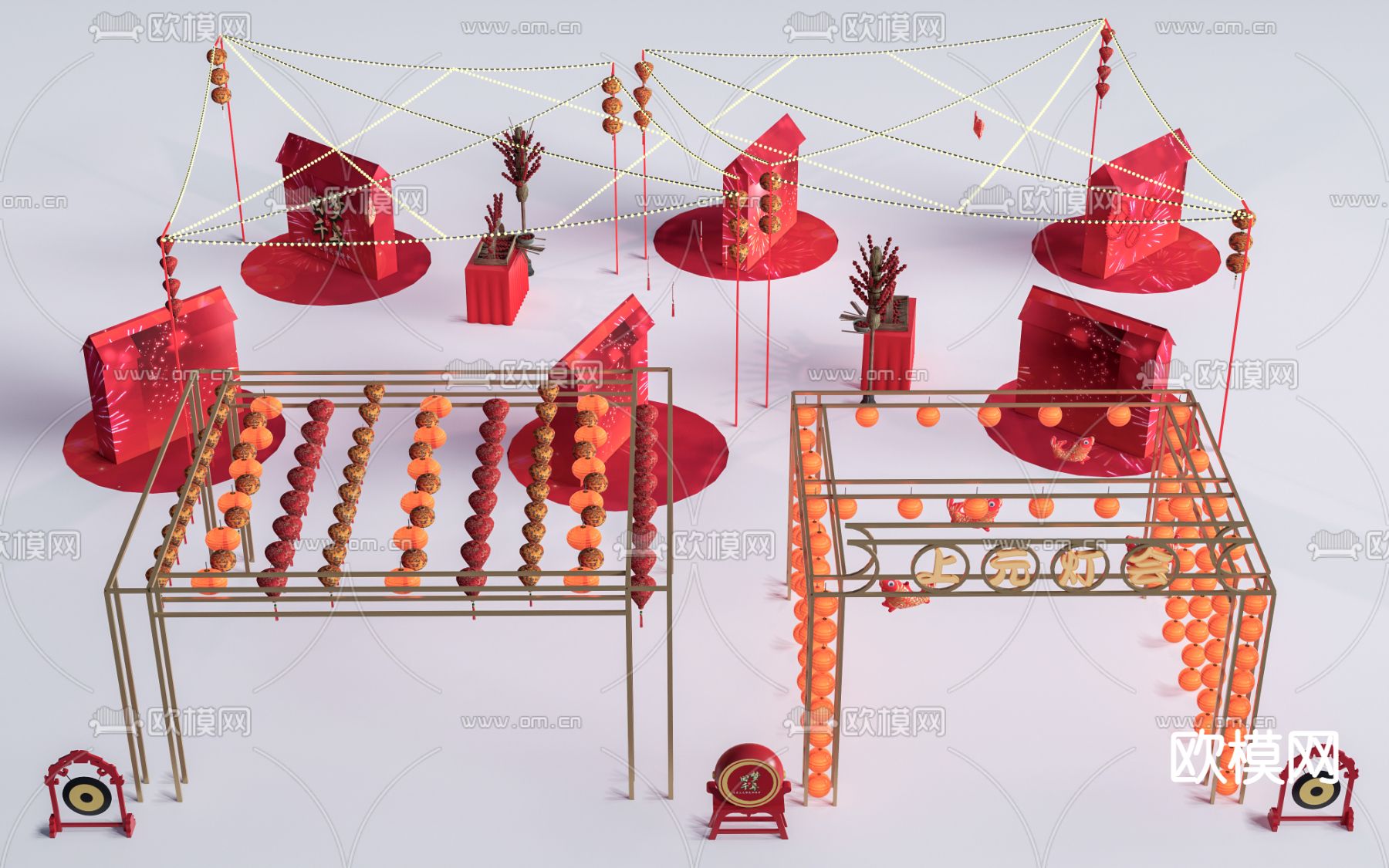 新中式灯笼 花灯 装饰灯su模型下载（渲染图1）
