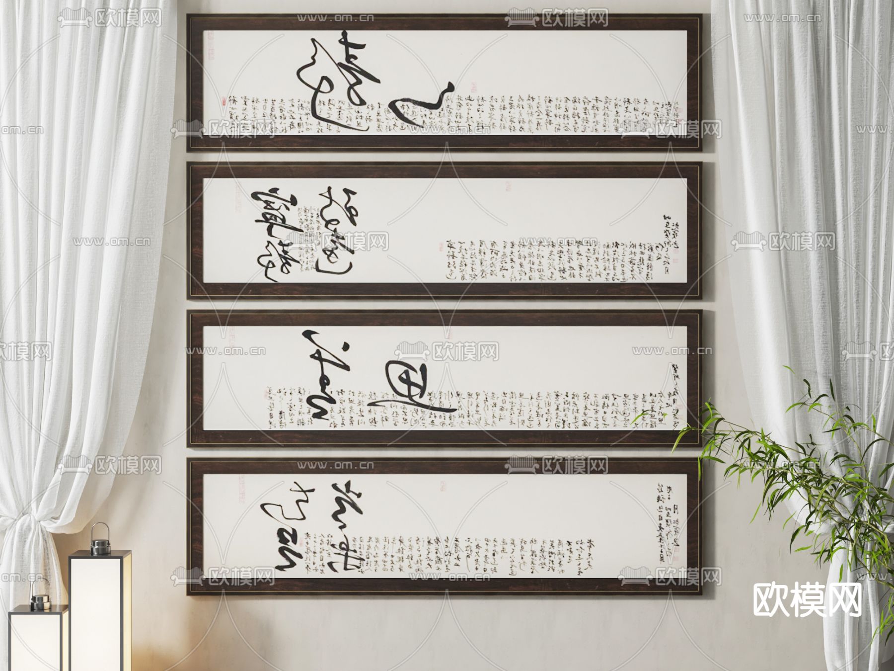 新中式装饰画 书法 字画 组合画3d模型下载_ID14273419_3dmax免费模型-欧模网