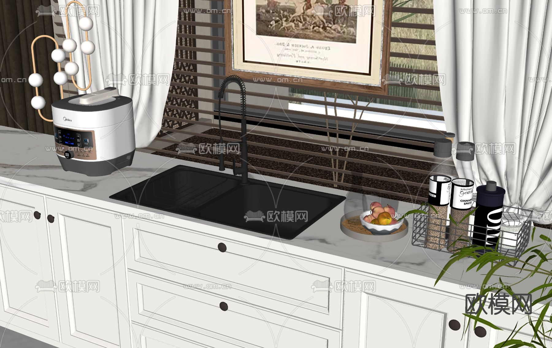 简欧橱柜 水槽su模型下载（渲染图2）