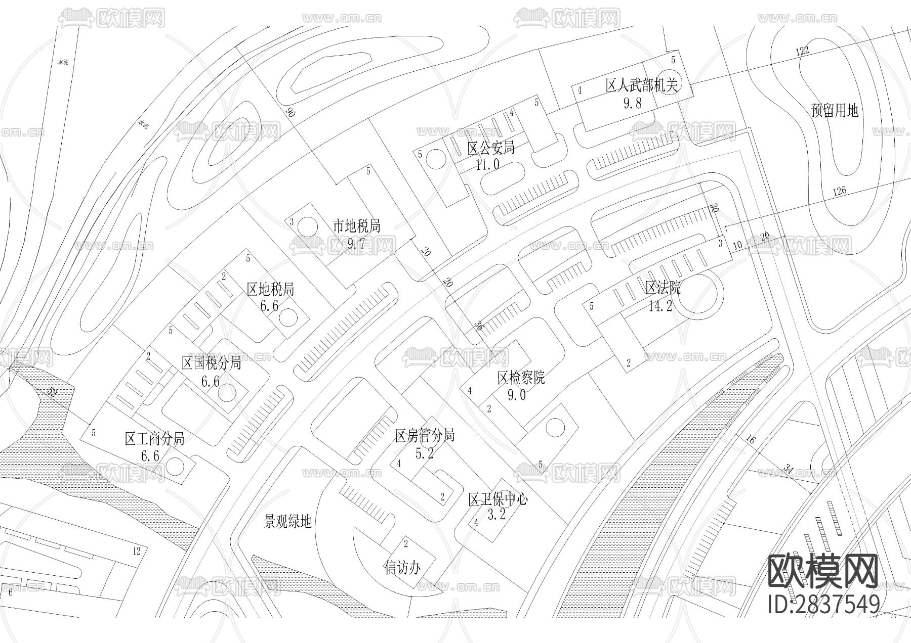政府行政规划cad平面图下载（渲染图1）
