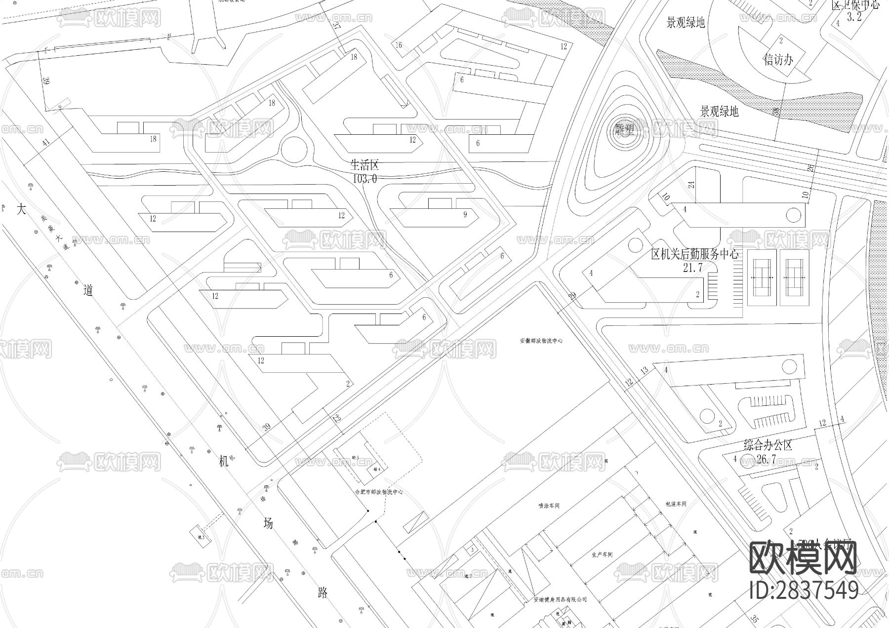 政府行政规划cad平面图下载（渲染图3）