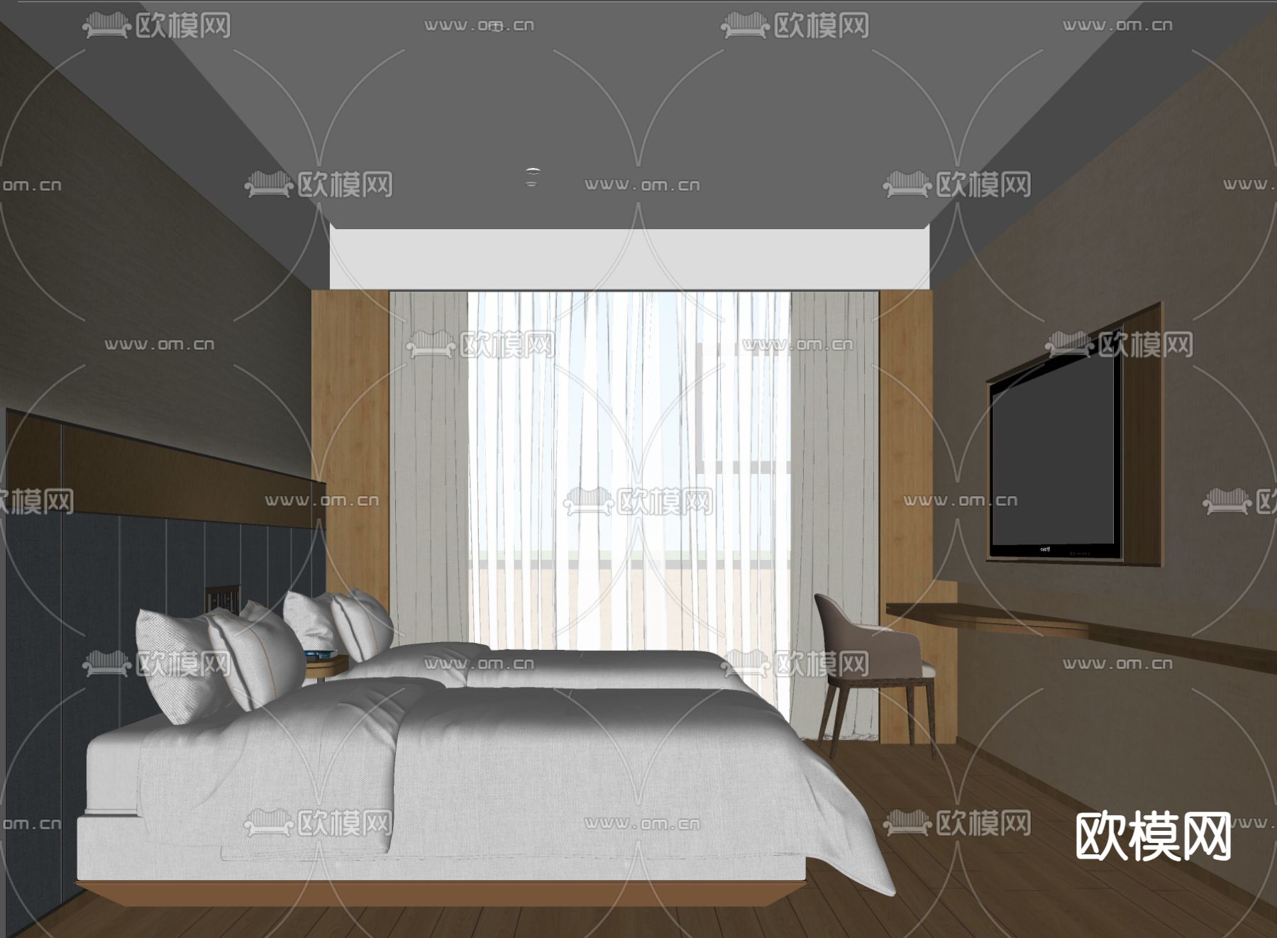 现代酒店客房su模型下载（渲染图2）