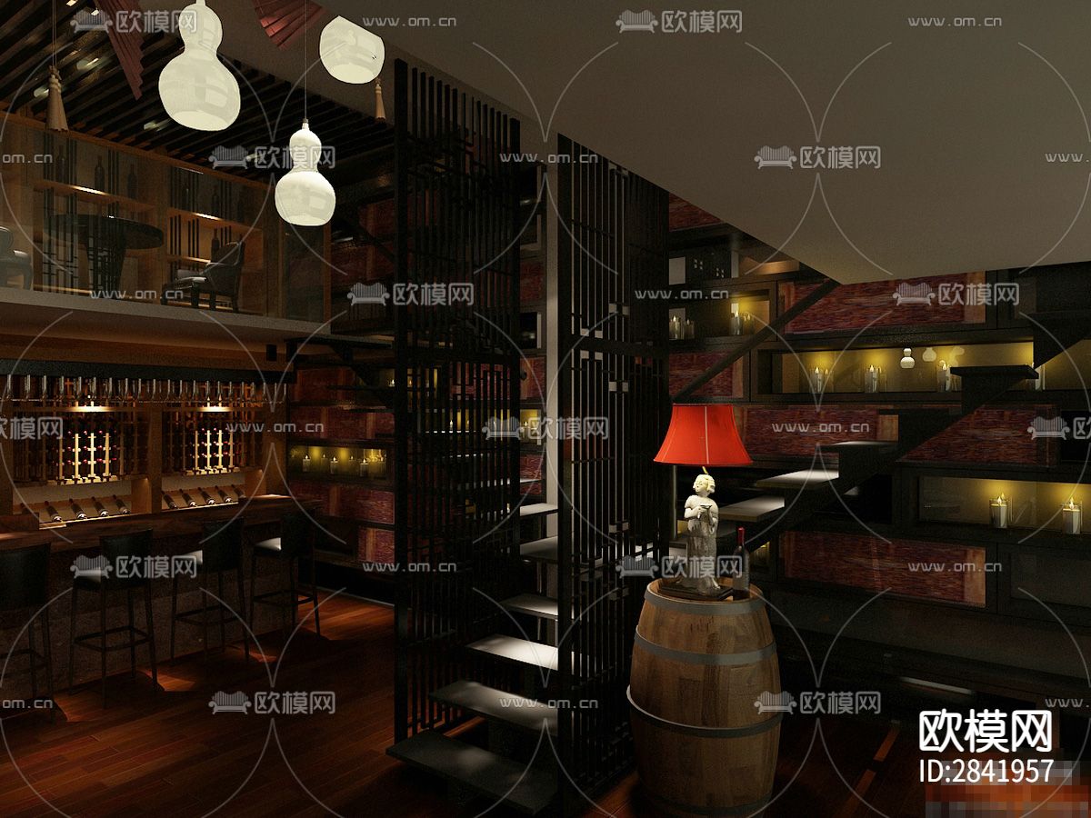 天畞茶叶 茶楼混搭风格CAD施工图下载（渲染图2）