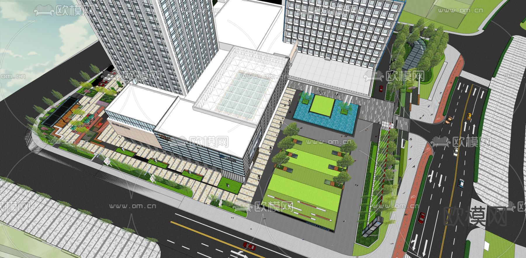 现代办公楼外观su模型下载（渲染图5）