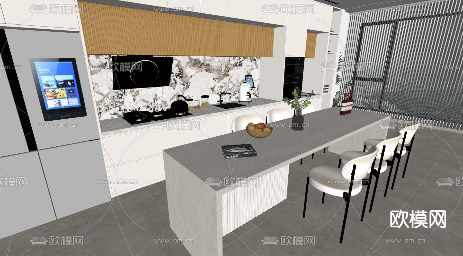 奶油风吧台su模型下载（渲染图2）