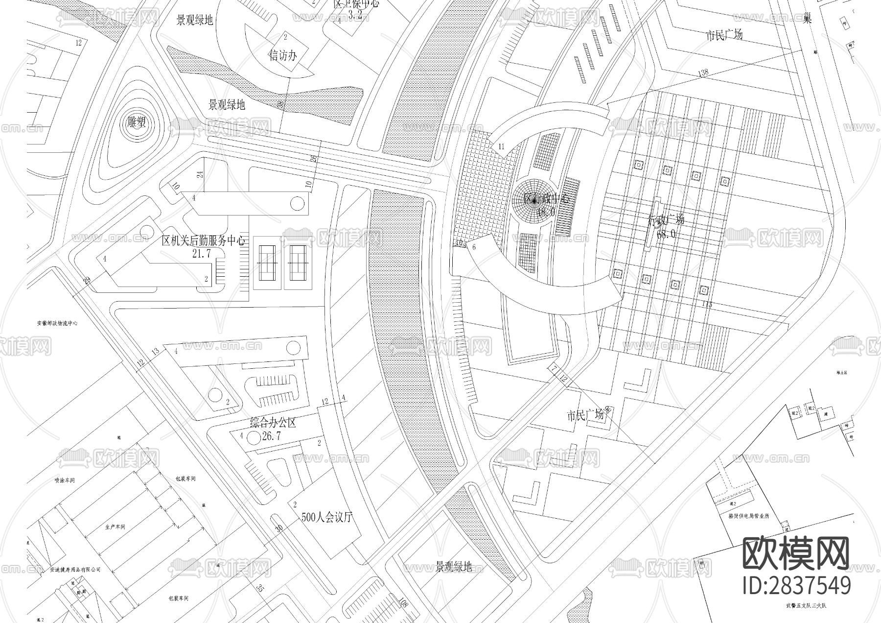政府行政规划cad平面图下载（渲染图4）