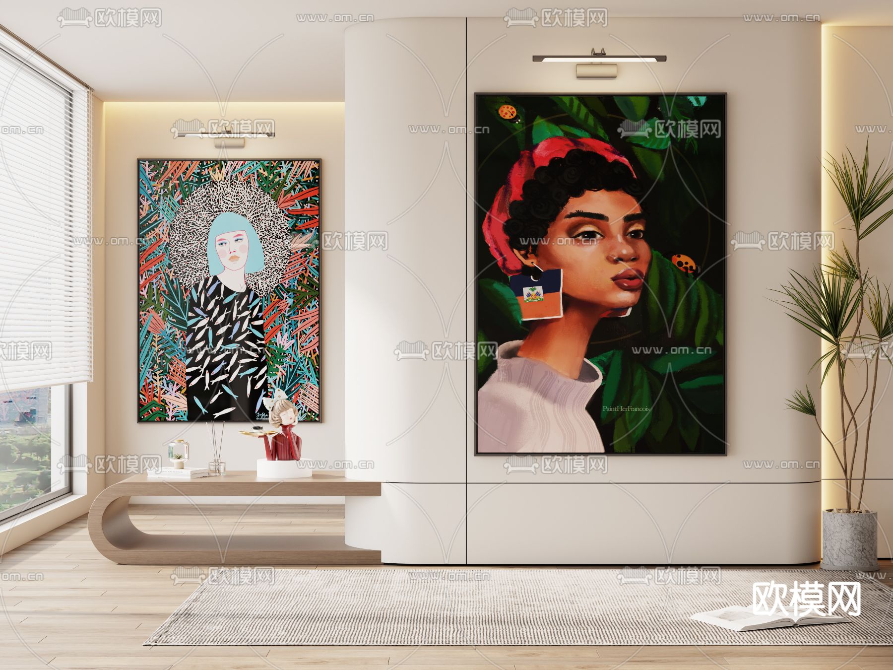 北欧装饰画 人像画 艺术画3d模型下载