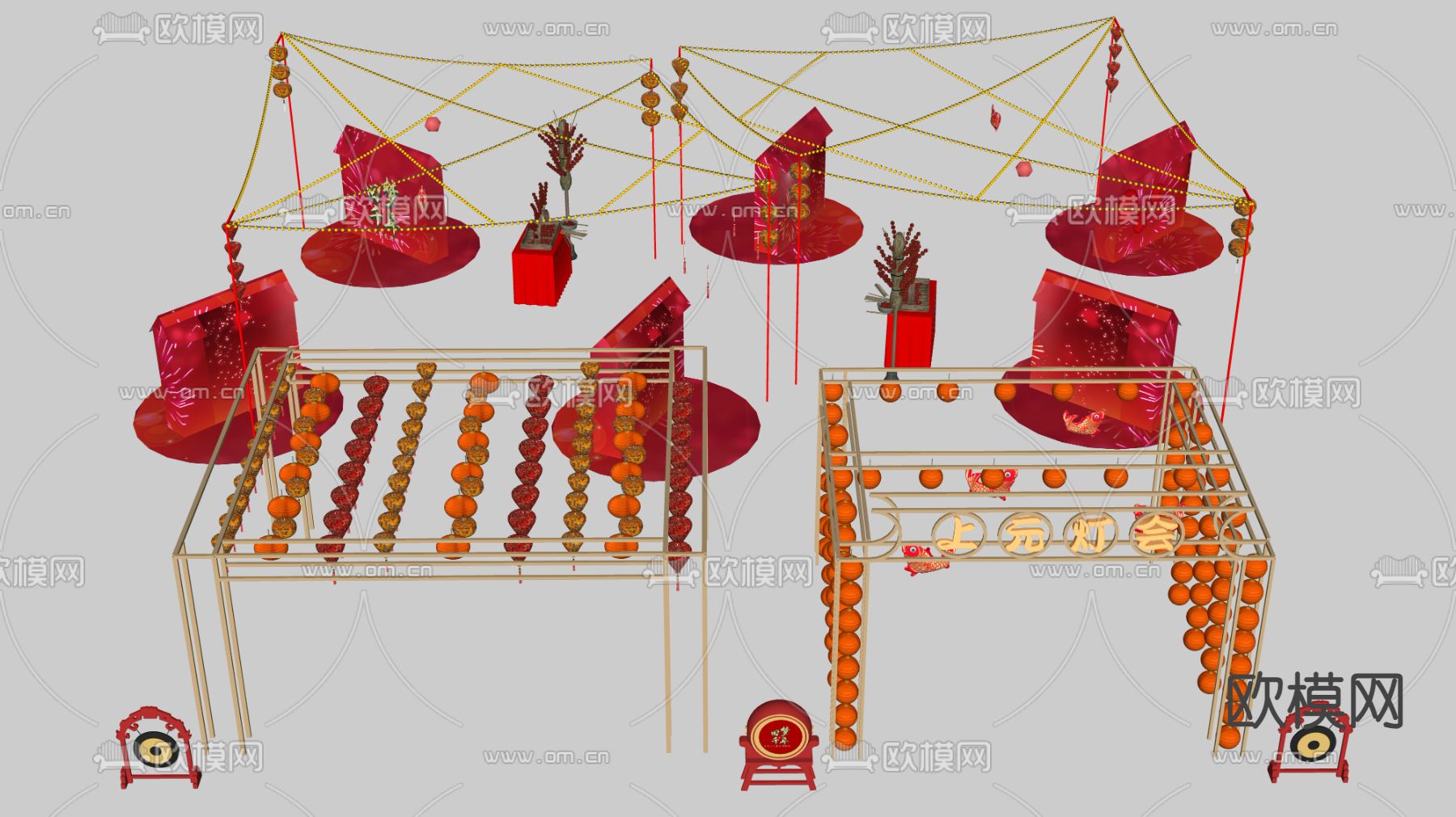 新中式灯笼 花灯 装饰灯su模型下载（渲染图2）