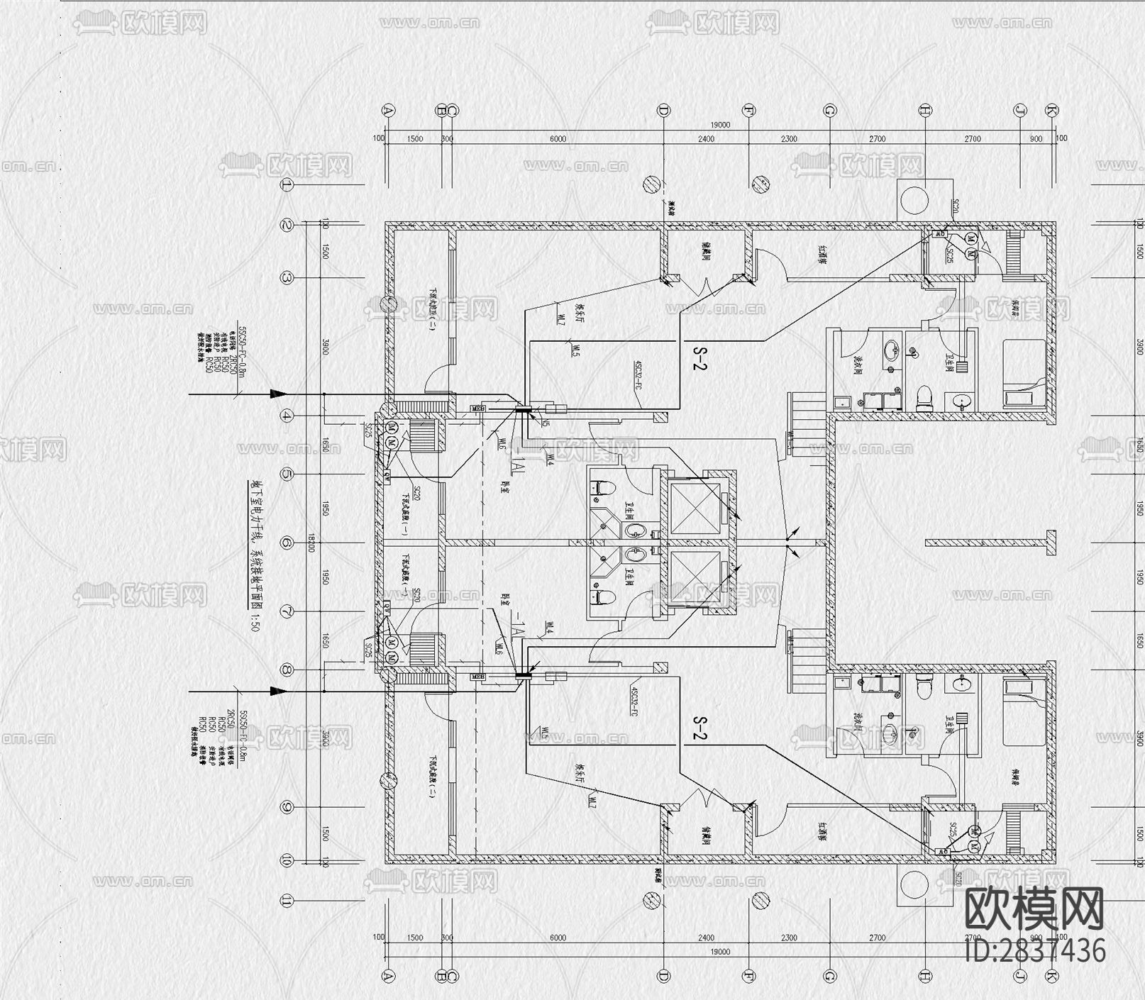 别墅电气cad平面图下载（渲染图3）