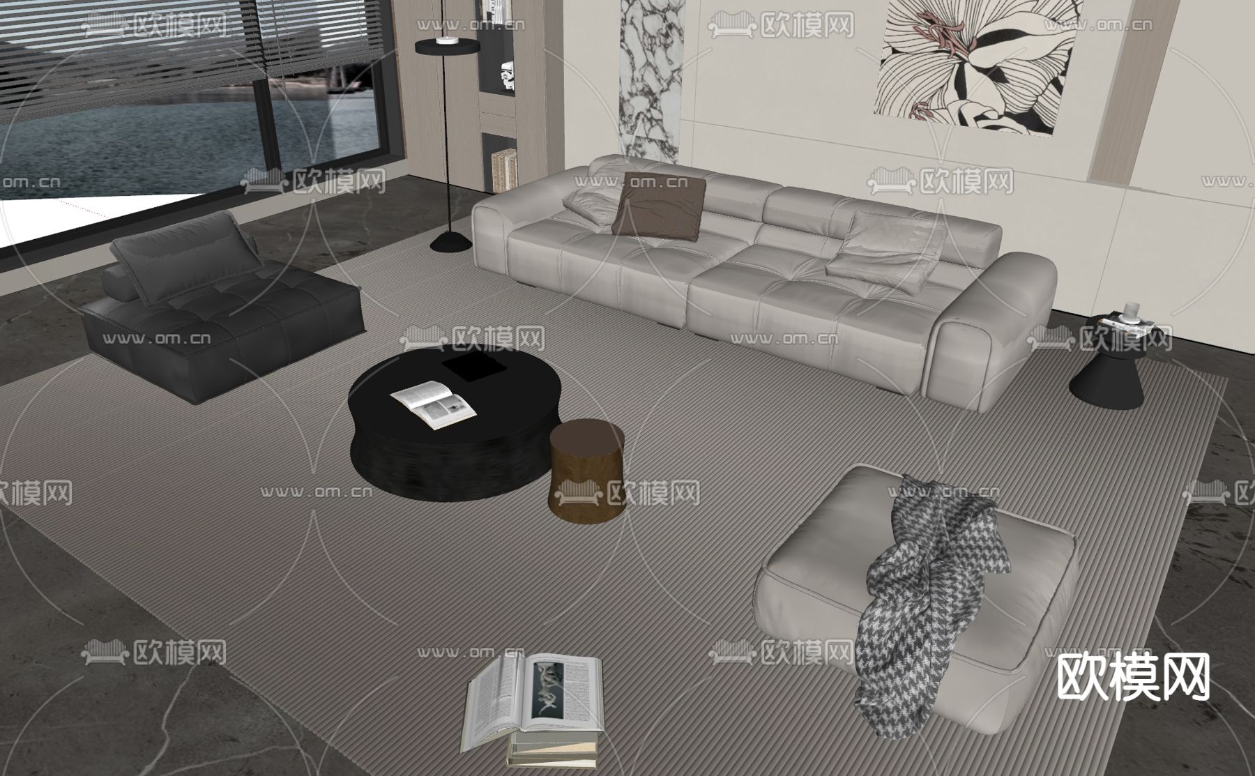 现代组合沙发su模型下载（渲染图2）