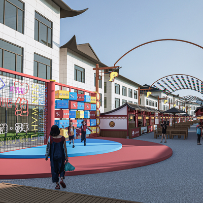  现代小吃街 商业街su模型 