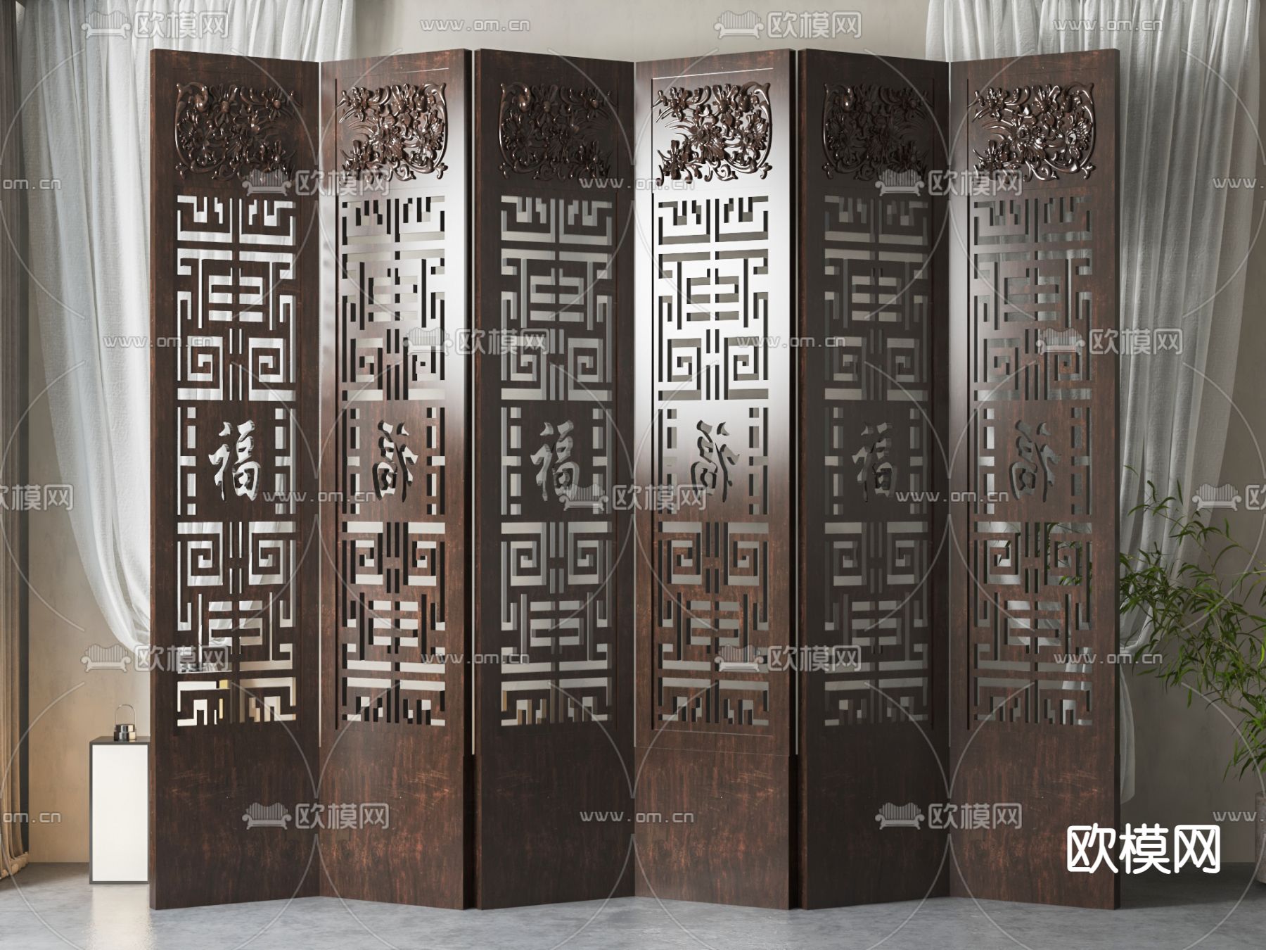 中式屏风 雕花隔断3d模型下载