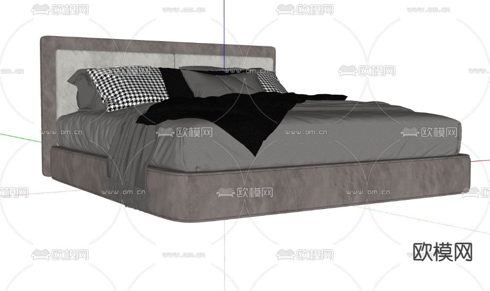 双人床su模型下载（渲染图2）