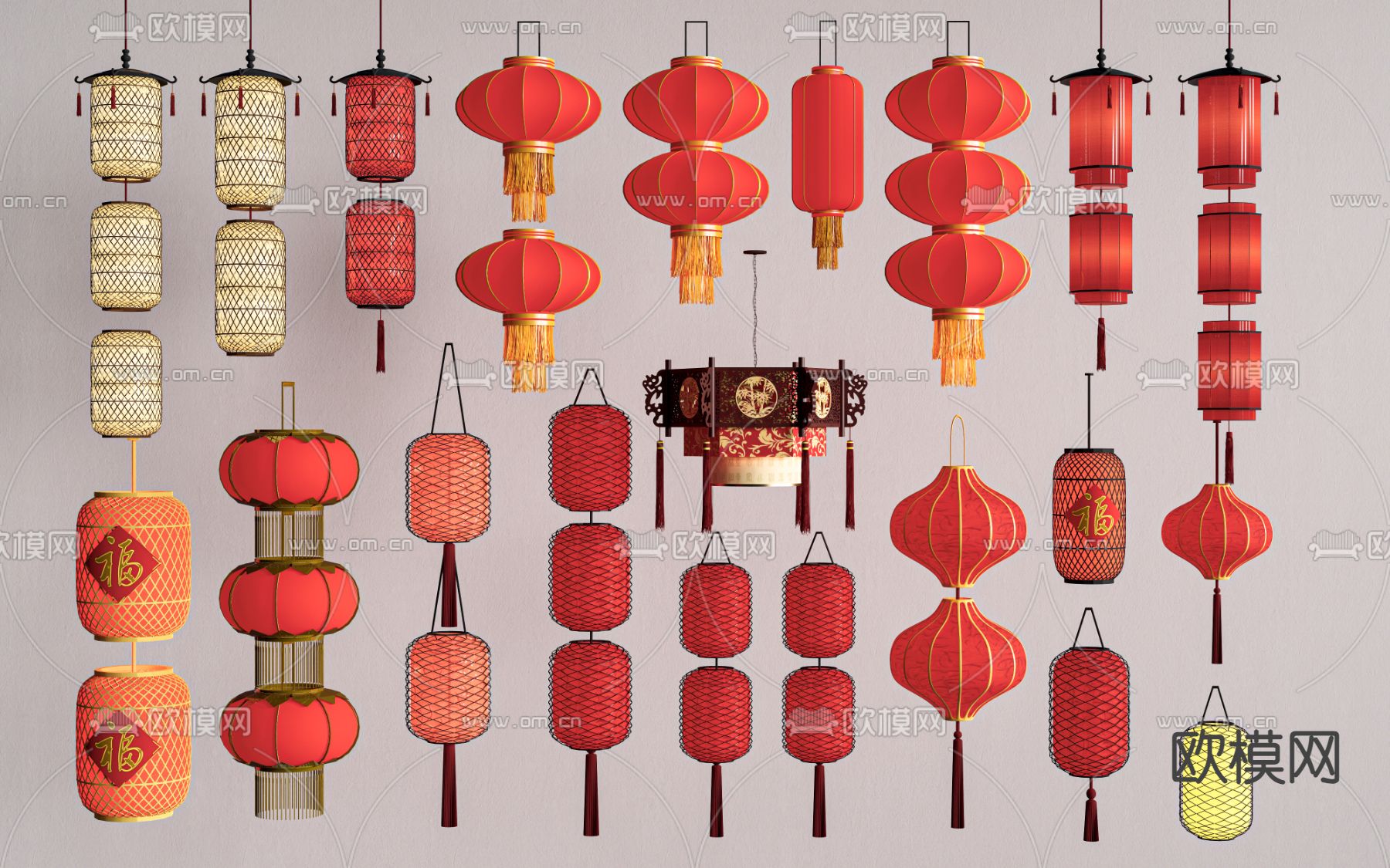 新中式灯笼 花灯 装饰灯su模型下载（渲染图1）