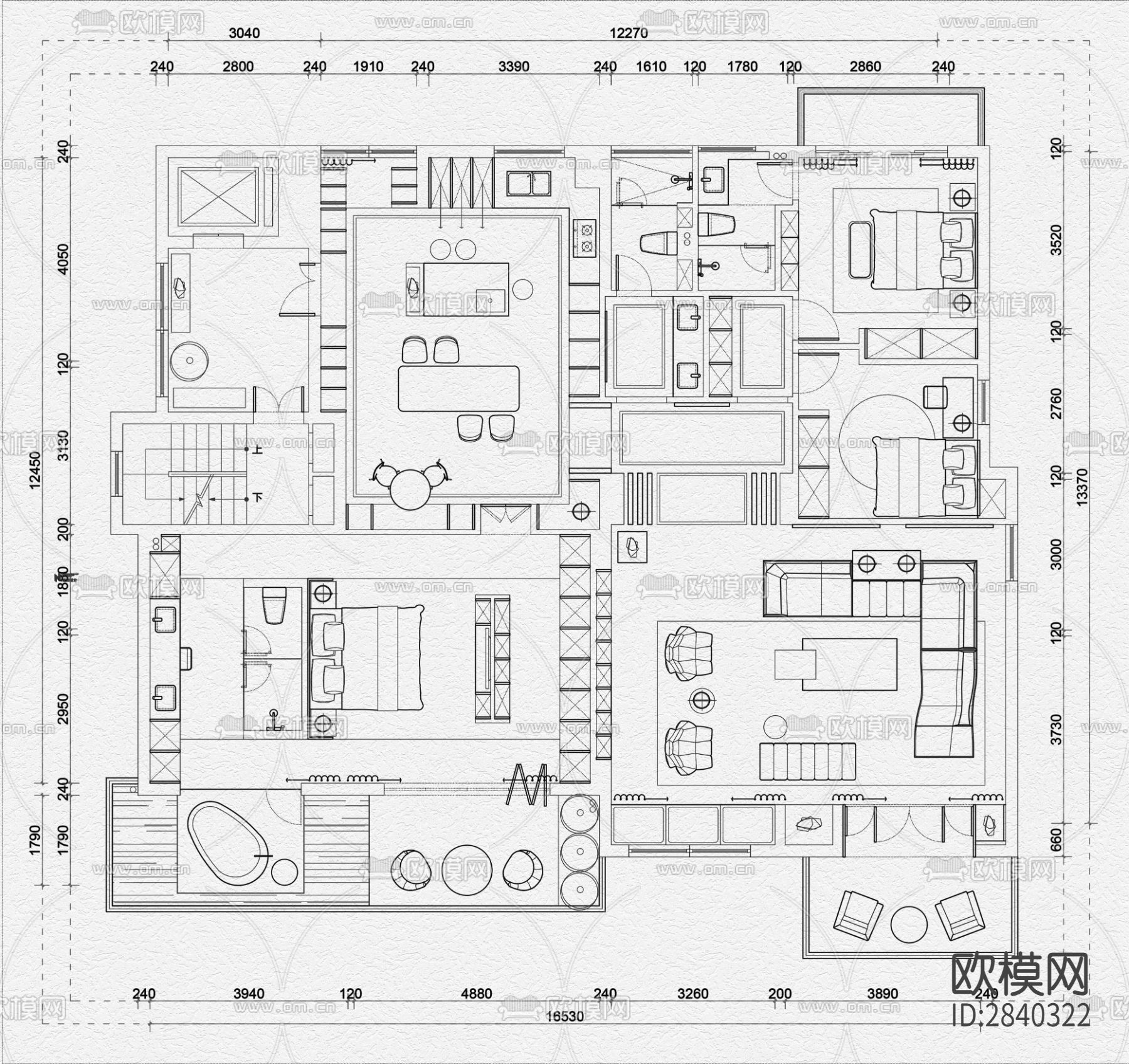 别墅cad施工图下载（渲染图1）