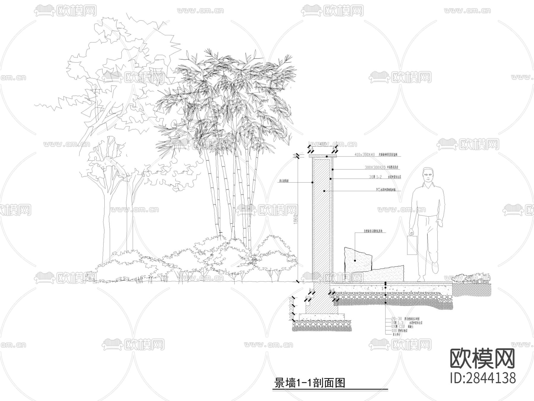 景墙cad大样图下载（渲染图2）