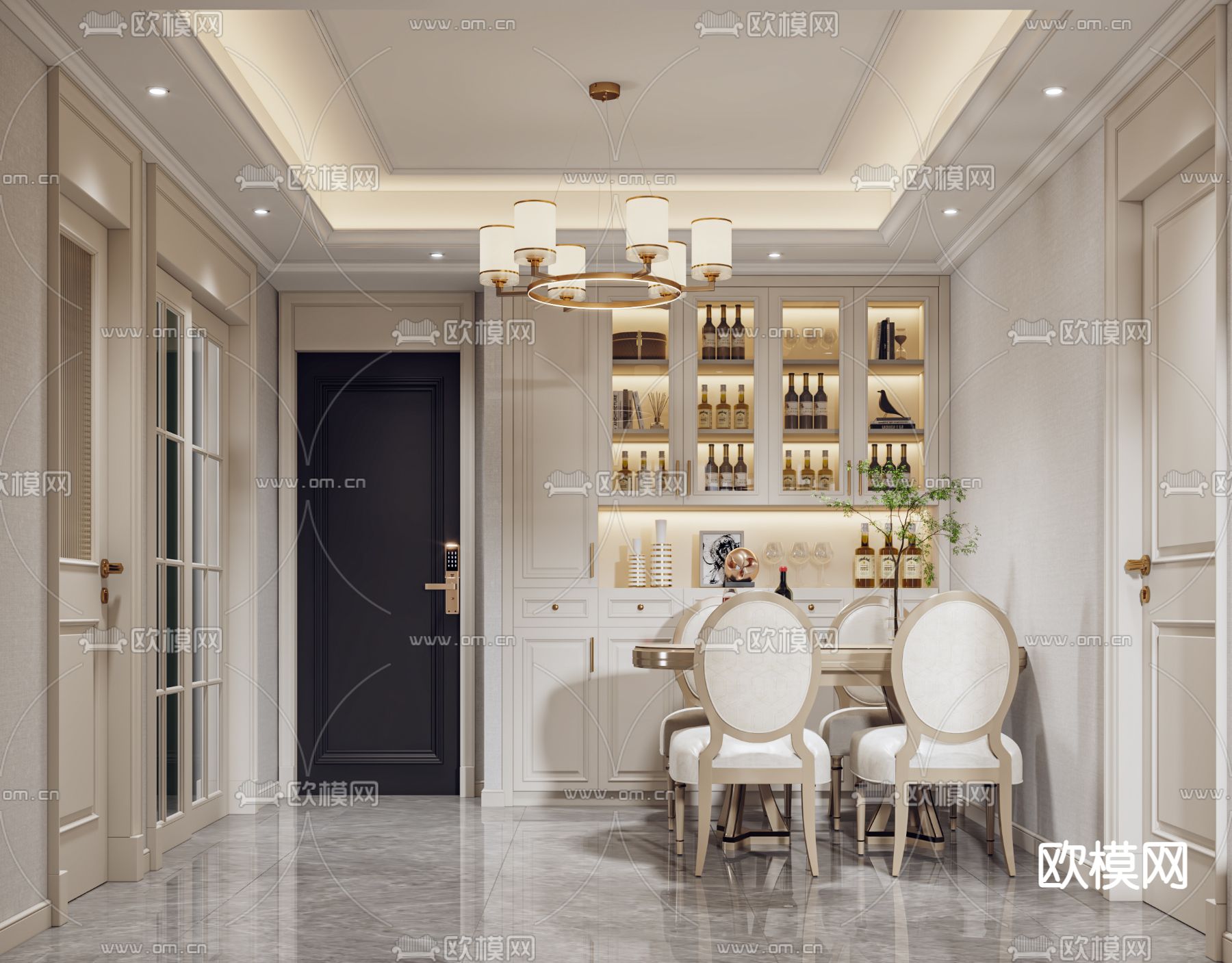欧式客餐厅免费3d模型下载（渲染图1）