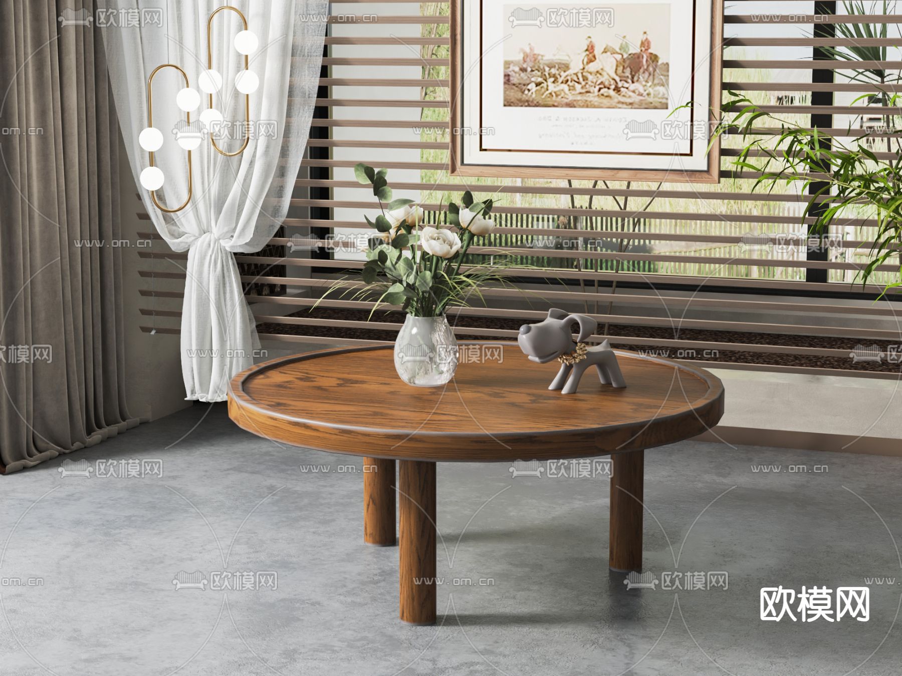 美式茶几su模型下载（渲染图1）