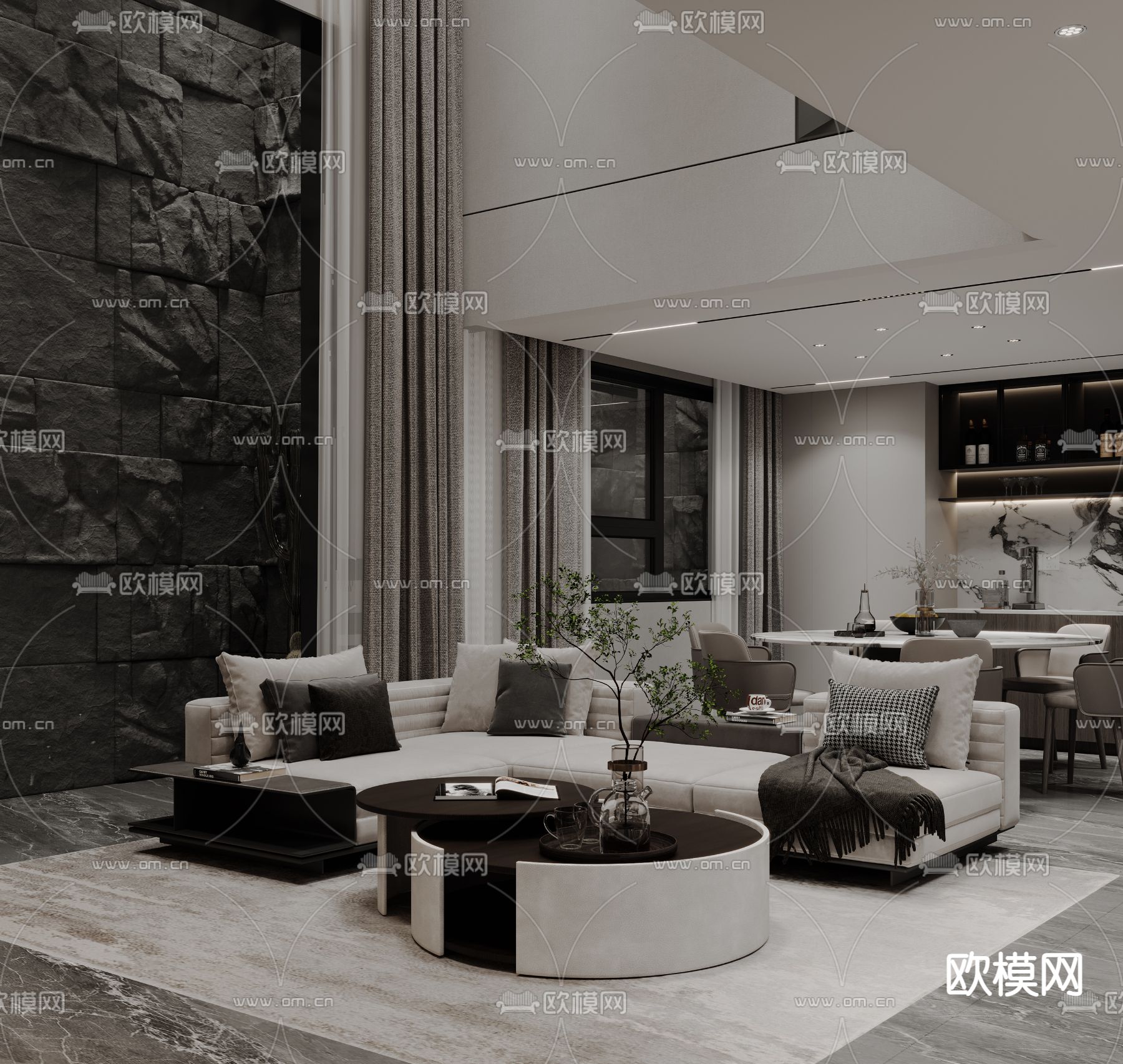 别墅客厅 高级灰别墅3d模型下载（渲染图5）