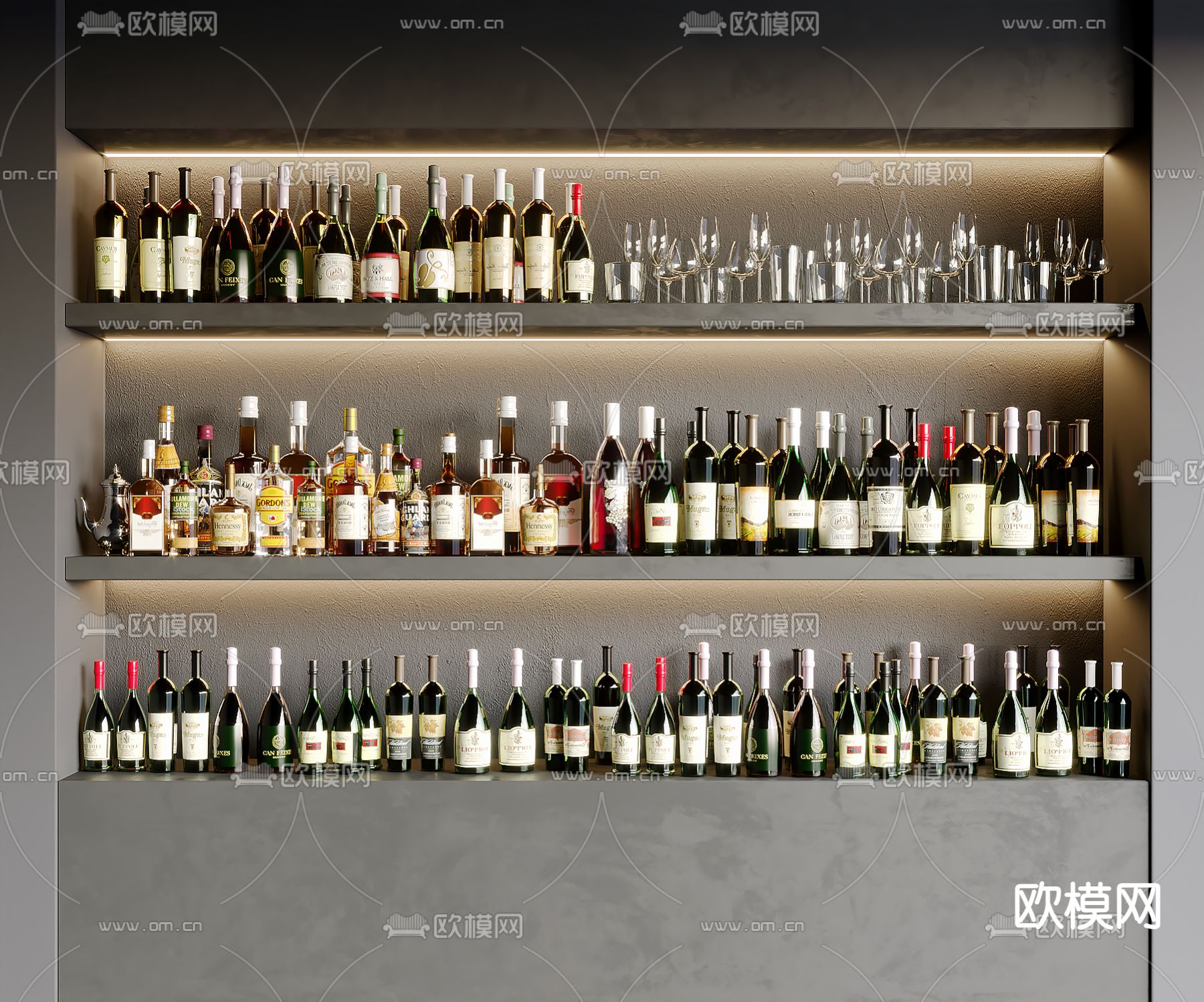 红酒 洋酒 酒瓶 酒杯3d模型下载