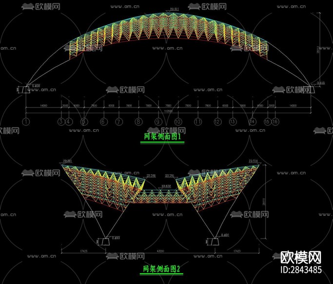 CAD不規(guī)則網(wǎng)架圖CAD施工圖下載(渲染圖6)